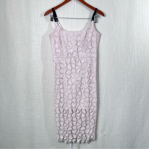 Milly Satin Lined Pink Crochet Event Party Evening Dress Size 6 - Picture 1 of 13